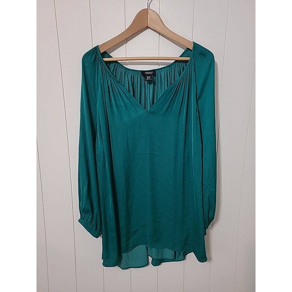 Jones Co Jones New York Top Womens 3X Green Plus Lightweight Festive Peasant